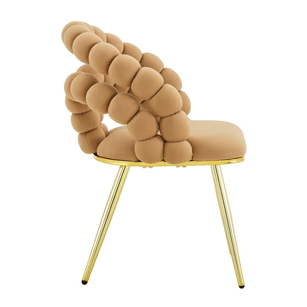 English Elm Modern Velvet Bubble Back Dining Accent Chair Set Glam Sculpted Upholstered Seating Brown,Gold W3875P446131