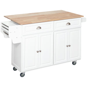 English Elm Homcom Versatile Rolling Kitchen Island With Drop Leaf Bar, Ample Storage, Spice Rack, White Finish W2225S00061