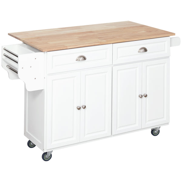 English Elm Homcom Versatile Rolling Kitchen Island With Drop Leaf Bar, Ample Storage, Spice Rack, White Finish W2225S00061