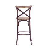 English Elm Antique Red and Antique Oak Bar Stool With Cross Back