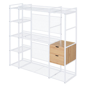 English Elm Open-Style Wardrobe Storage System with Heavy-Duty Metal Frame, Rails, Shelves & Drawers - Sleek Durable Design for Organized Living White SF000087AAK