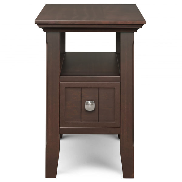 English Elm Acadian Solid Wood Narrow Side Table with Drawer Brunette Brown — Handcrafted, Tapered Legs, Shelf, 24" D x 14" W x 20" H B136P203467