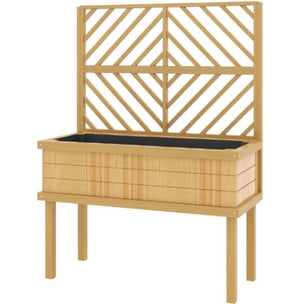 English Elm Self-draining Elevated Fir Wood Planter with Lattice Trellis for Backyard Gardens T3971P422402