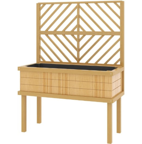 English Elm Self-draining Elevated Fir Wood Planter with Lattice Trellis for Backyard Gardens T3971P422402