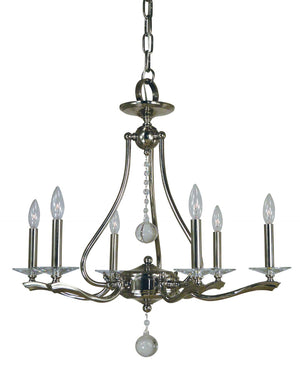 Framburg 6-light Art Nouveau Polished Nickel Allena Chandelier With Crystal Accents - Usa Made Glamour! Polished Nickel Metal 3096 Pn