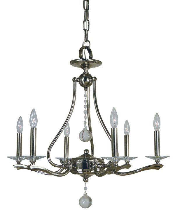 Framburg 6-light Art Nouveau Polished Nickel Allena Chandelier With Crystal Accents - Usa Made Glamour! Polished Nickel Metal 3096 Pn
