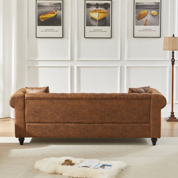 English Elm Fx Chesterfield Sofa Hand Tufted Tech Fabric Three Seat Living Room Couch Brown W1926S00107