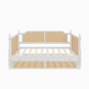 English Elm Traditional Rattan Headboard Twin Daybed Pine Frame with Under Bed Storage Drawers BS701P193919K