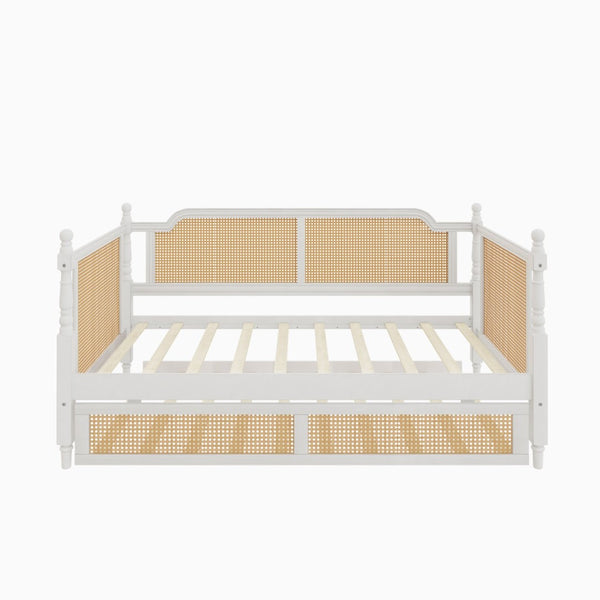 English Elm Traditional Rattan Headboard Twin Daybed Pine Frame with Under Bed Storage Drawers BS701P193919K