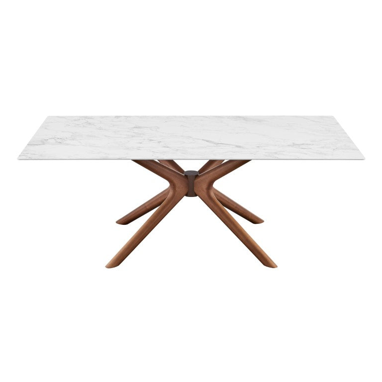 EuroStyle Maurice Marbled Ceramic Rectangular Dining Table with Solid Ash Walnut Base Seats 8 30962WHT-KIT