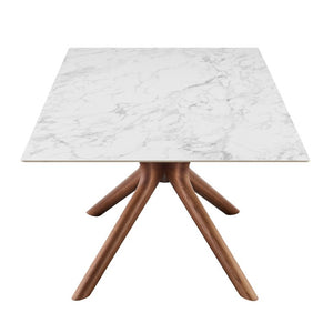 EuroStyle Maurice Marbled Ceramic Rectangular Dining Table with Solid Ash Walnut Base Seats 8 30962WHT-KIT