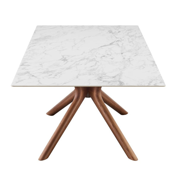EuroStyle Maurice Marbled Ceramic Rectangular Dining Table with Solid Ash Walnut Base Seats 8 30962WHT-KIT