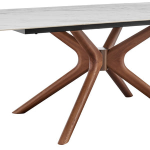 EuroStyle Maurice Marbled Ceramic Rectangular Dining Table with Solid Ash Walnut Base Seats 8 30962WHT-KIT