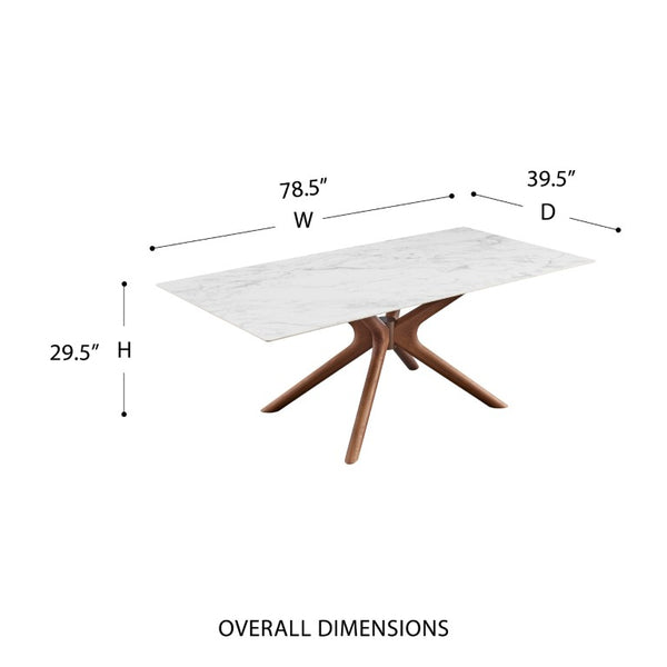 EuroStyle Maurice Marbled Ceramic Rectangular Dining Table with Solid Ash Walnut Base Seats 8 30962WHT-KIT