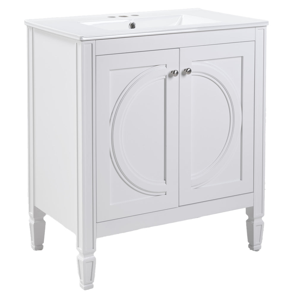 English Elm 30" Vintage White Bathroom Vanity with Ceramic Sink, No Assembly, Soft-Close Doors & Spacious Storage W2896P318470