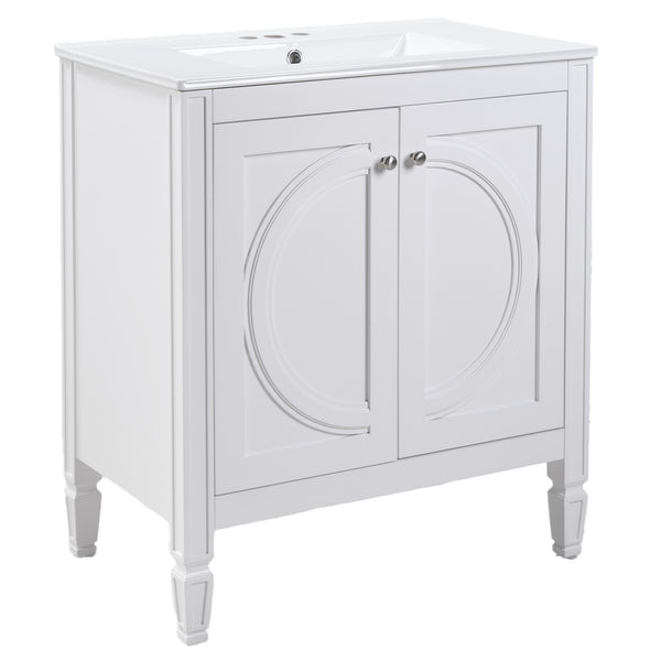 English Elm 30" Vintage White Bathroom Vanity with Ceramic Sink, No Assembly, Soft-Close Doors & Spacious Storage W2896P318470