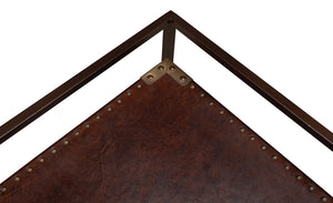 Sarreid Trolley Side Table - Elegant Brass & Bronze Metal On Casters With Antique Brown Leather Finish Brown  30965