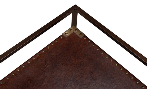 Sarreid Trolley Side Table - Elegant Brass & Bronze Metal On Casters With Antique Brown Leather Finish Brown  30965