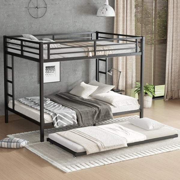English Elm Queen Metal Bunk Bed With Twin Trundle - Stylish Space-Saving Solution For Shared Bedrooms Or Guests W1580S00131-GIGA