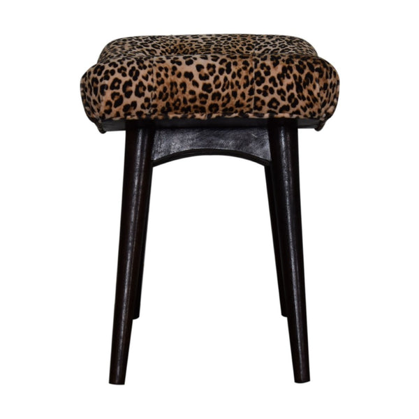 English Elm Soild Wood Leopard Print Curved Velvet Bench – Stylish Accent Seating For Entryways & Living Rooms B182P186280-GIGA