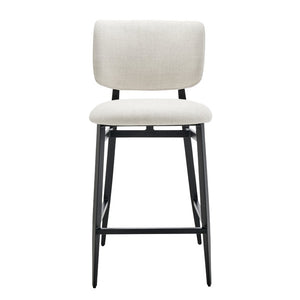 EuroStyle Felipe Upholstered Counter Stool with Curved Back and Matte Black Steel Base Beige Fabric 30972-BG
