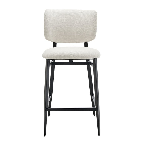 EuroStyle Felipe Upholstered Counter Stool with Curved Back and Matte Black Steel Base Beige Fabric 30972-BG