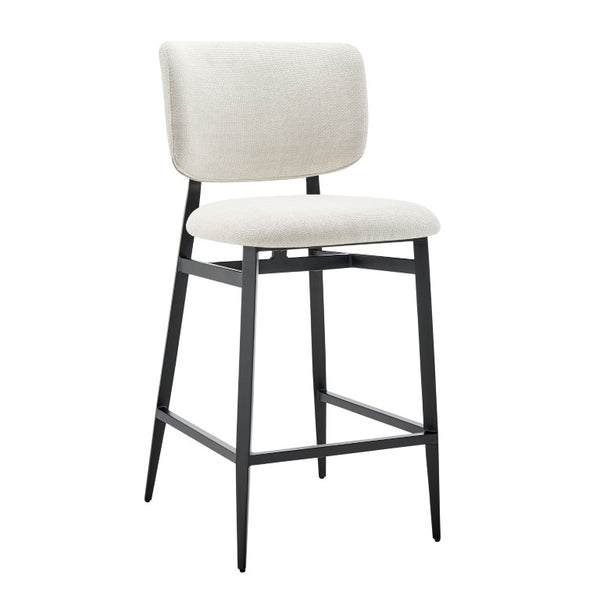 EuroStyle Felipe Upholstered Counter Stool with Curved Back and Matte Black Steel Base Beige Fabric 30972-BG