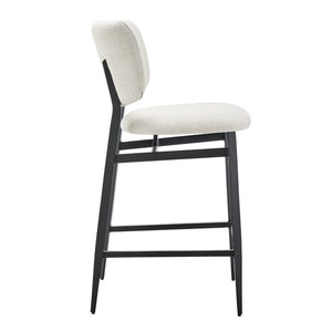 EuroStyle Felipe Upholstered Counter Stool with Curved Back and Matte Black Steel Base Beige Fabric 30972-BG