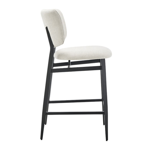 EuroStyle Felipe Upholstered Counter Stool with Curved Back and Matte Black Steel Base Beige Fabric 30972-BG
