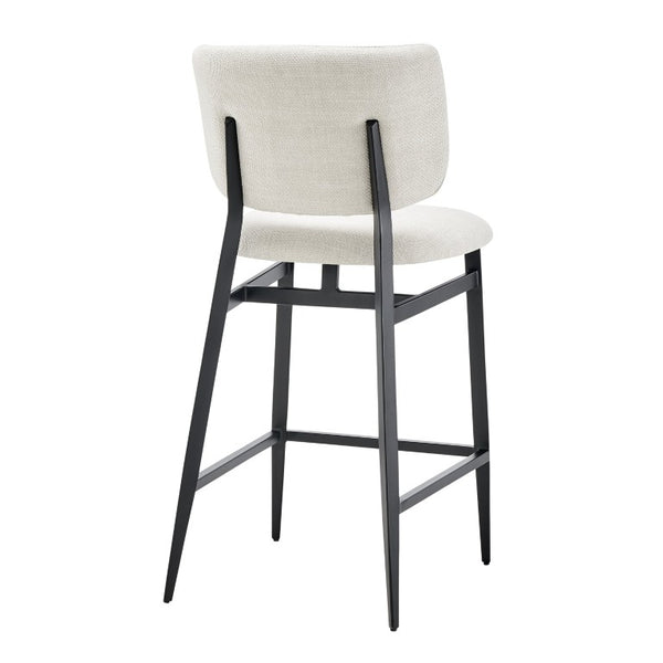 EuroStyle Felipe Upholstered Counter Stool with Curved Back and Matte Black Steel Base Beige Fabric 30972-BG