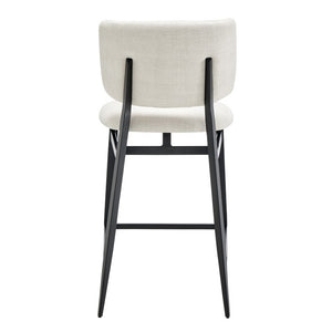EuroStyle Felipe Upholstered Counter Stool with Curved Back and Matte Black Steel Base Beige Fabric 30972-BG