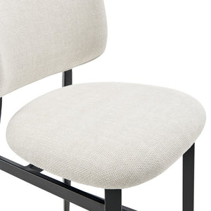 EuroStyle Felipe Upholstered Counter Stool with Curved Back and Matte Black Steel Base Beige Fabric 30972-BG