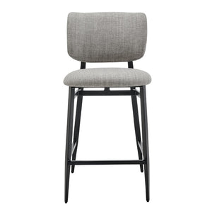 EuroStyle Felipe Upholstered Counter Stool with Curved Back and Matte Black Steel Base Gray Fabric 30972-GRY