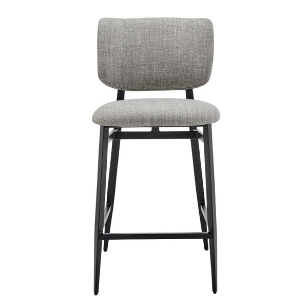 EuroStyle Felipe Upholstered Counter Stool with Curved Back and Matte Black Steel Base Gray Fabric 30972-GRY