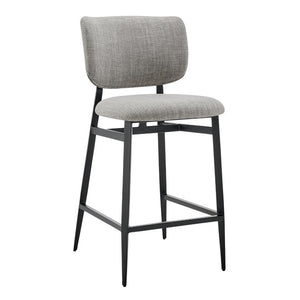 EuroStyle Felipe Upholstered Counter Stool with Curved Back and Matte Black Steel Base Gray Fabric 30972-GRY