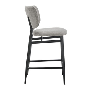 EuroStyle Felipe Upholstered Counter Stool with Curved Back and Matte Black Steel Base Gray Fabric 30972-GRY