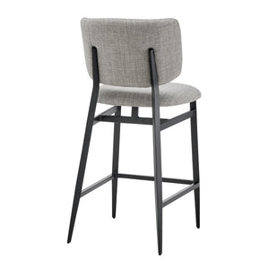 EuroStyle Felipe Upholstered Counter Stool with Curved Back and Matte Black Steel Base Gray Fabric 30972-GRY