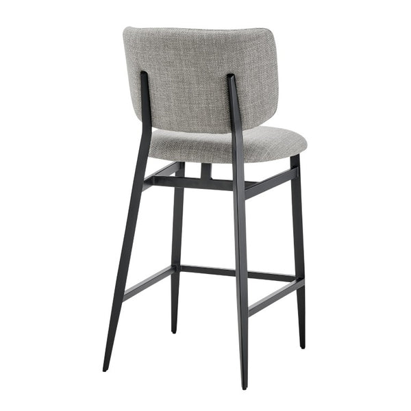 EuroStyle Felipe Upholstered Counter Stool with Curved Back and Matte Black Steel Base Gray Fabric 30972-GRY