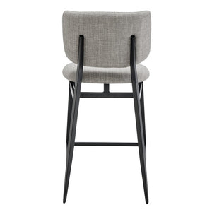 EuroStyle Felipe Upholstered Counter Stool with Curved Back and Matte Black Steel Base Gray Fabric 30972-GRY