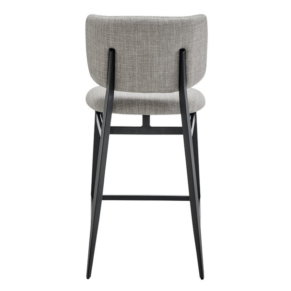 EuroStyle Felipe Upholstered Counter Stool with Curved Back and Matte Black Steel Base Gray Fabric 30972-GRY