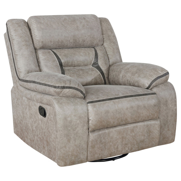 English Elm Brazelton Elegant Upholstered Swivel Glider Recliner in Performance Leatherette with Pillow Arms, Luxe Comfort taupe B062P357786