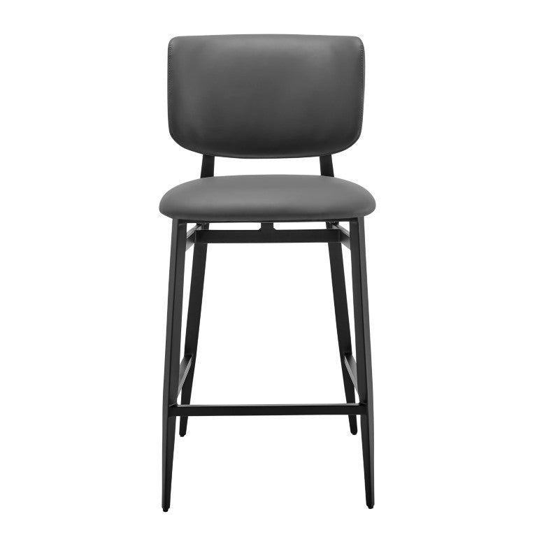 EuroStyle Felipe Upholstered Counter Stool with Curved Back and Matte Black Steel Base Gray Leatherette 30973-GRY