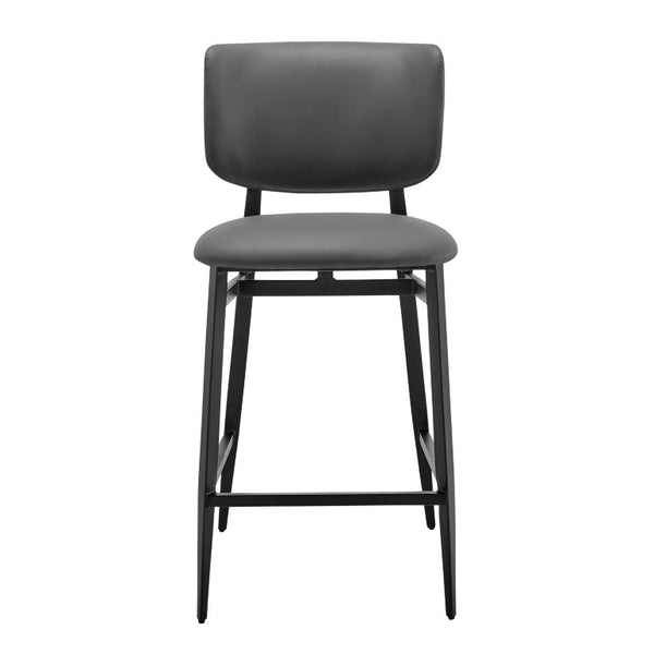 EuroStyle Felipe Upholstered Counter Stool with Curved Back and Matte Black Steel Base Gray Leatherette 30973-GRY
