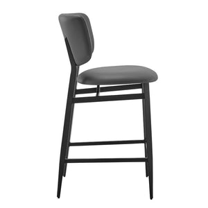 EuroStyle Felipe Upholstered Counter Stool with Curved Back and Matte Black Steel Base Gray Leatherette 30973-GRY