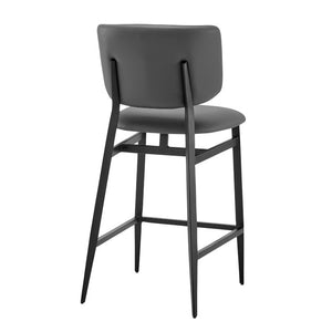 EuroStyle Felipe Upholstered Counter Stool with Curved Back and Matte Black Steel Base Gray Leatherette 30973-GRY