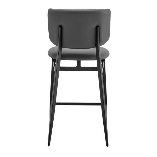 EuroStyle Felipe Upholstered Counter Stool with Curved Back and Matte Black Steel Base Gray Leatherette 30973-GRY