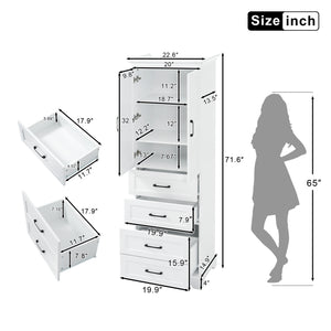 English Elm 71.6" Free-Standing Bathroom Vanity with Soft-Close Doors, 3 Drawers, Adjustable Shelves, White Finish N729P335599K
