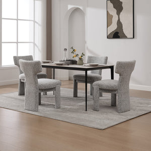 English Elm 22.05" Modern Upholstered Chenille Dining Chair Set of 4 with Rubberwood Legs, Curved Armless Comfort White+Black W3189S00001