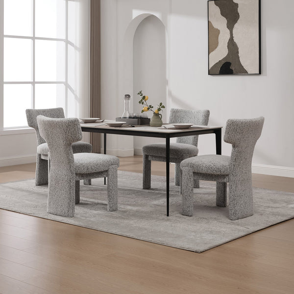 English Elm 22.05" Modern Upholstered Chenille Dining Chair Set of 4 with Rubberwood Legs, Curved Armless Comfort White+Black W3189S00001