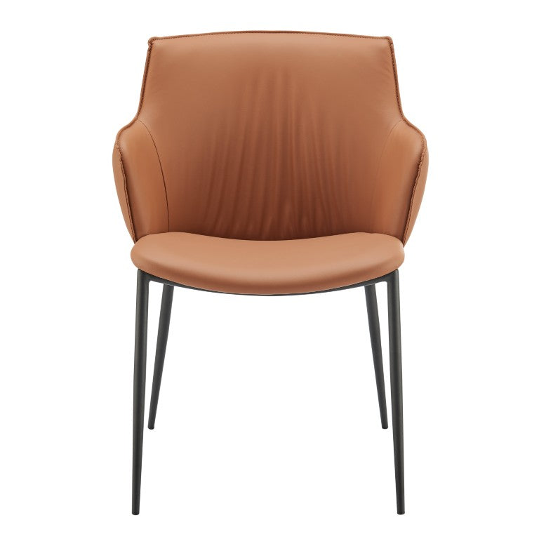 EuroStyle Ronja Leatherette Accent Armchair with Sculptural Back and Matte Black Steel Base Dark Caramel 30980-COG